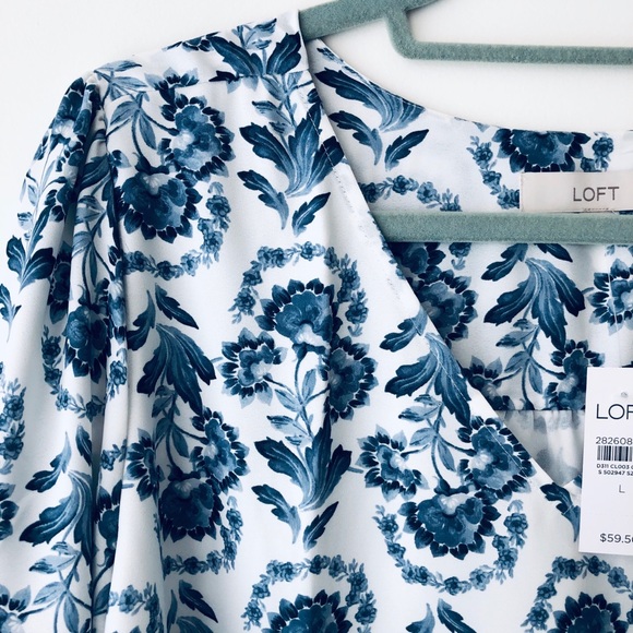 NWT LOFT Long-sleeve Floral Blouse, Size L - Picture 6 of 7